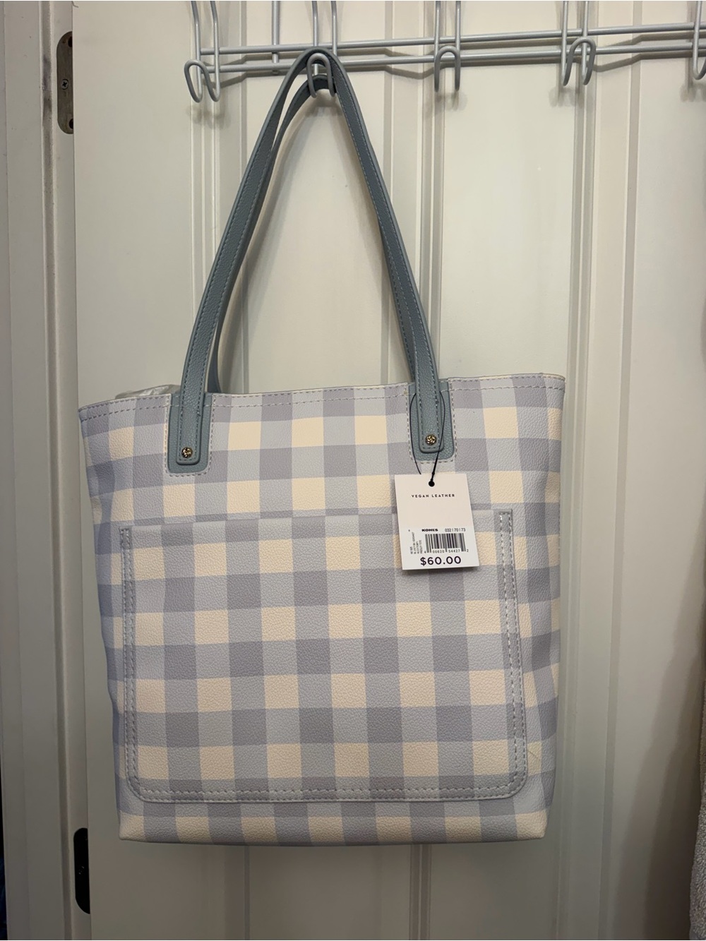 LC Lauren Conrad Blue and Cream Checkered Tote